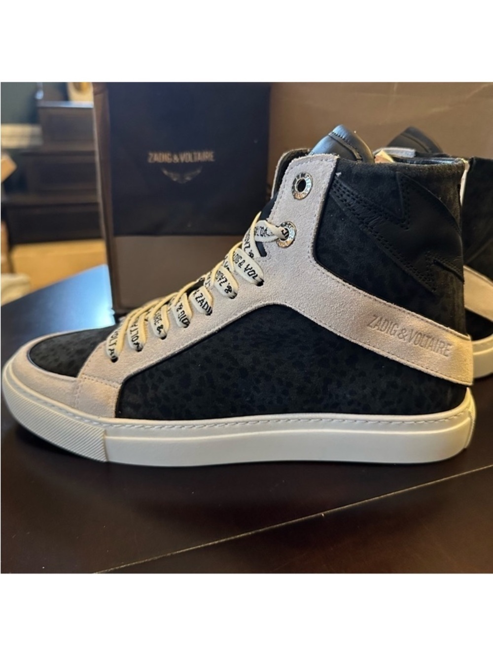 NIB Zadig & Voltaire High Flash Leo Suede Sneakers Black Sz EU 39 US 8
